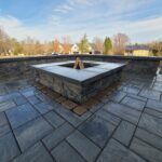 paver patio, big patio, patio ideas, patio lighting, inlite, in lite, big pavers, techo bloc, techobloc, fire place, fire pit, fire features, paver border, sitting wall, retaining wall, blu60,