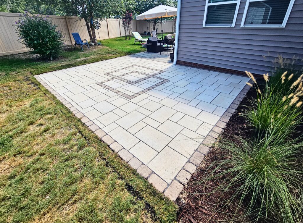 paver patio, big patio, patio ideas, patio lighting, inlite, in lite, big pavers, techo bloc, techobloc, fire place, fire pit, fire features, paver border