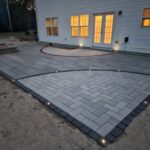 paver patio, big patio, patio ideas, patio lighting, inlite, in lite, big pavers, techo bloc, techobloc, fire place, fire pit, fire features, paver border